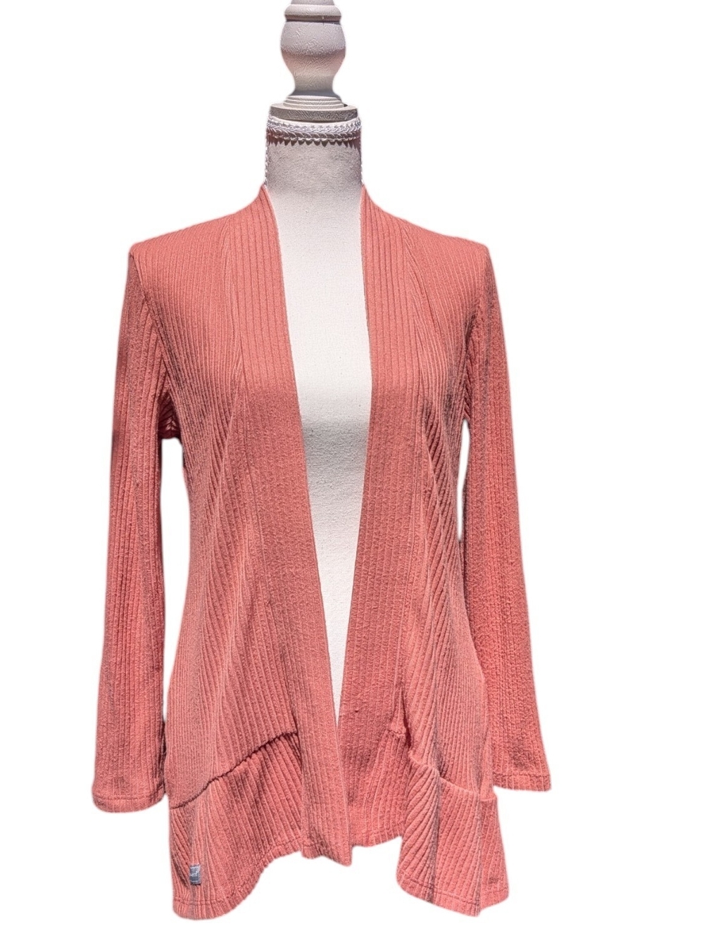 Simply Southern Coral Pink Ribbed Open Cardigan